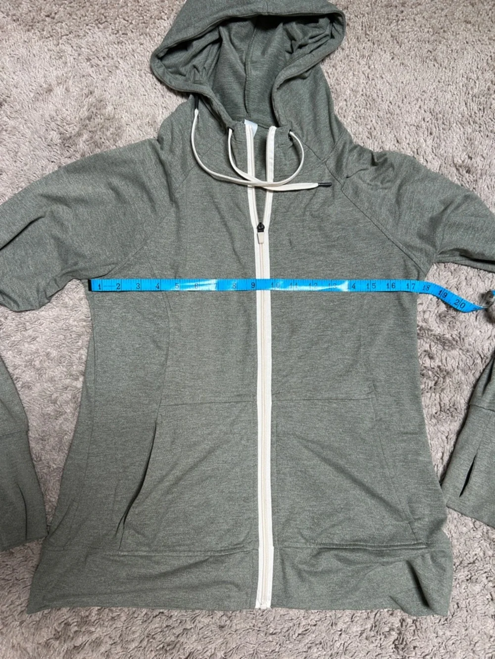 Lightweight Olive Green Zip Hoodie with Drawstrings - Picture 3 of 6